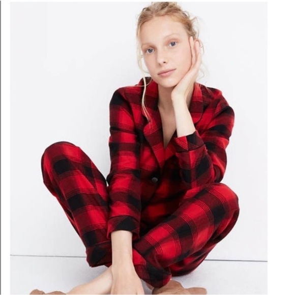 MADEWELL Buffalo check red and black long sleeve flannel PJ set XS - Picture 1 of 13